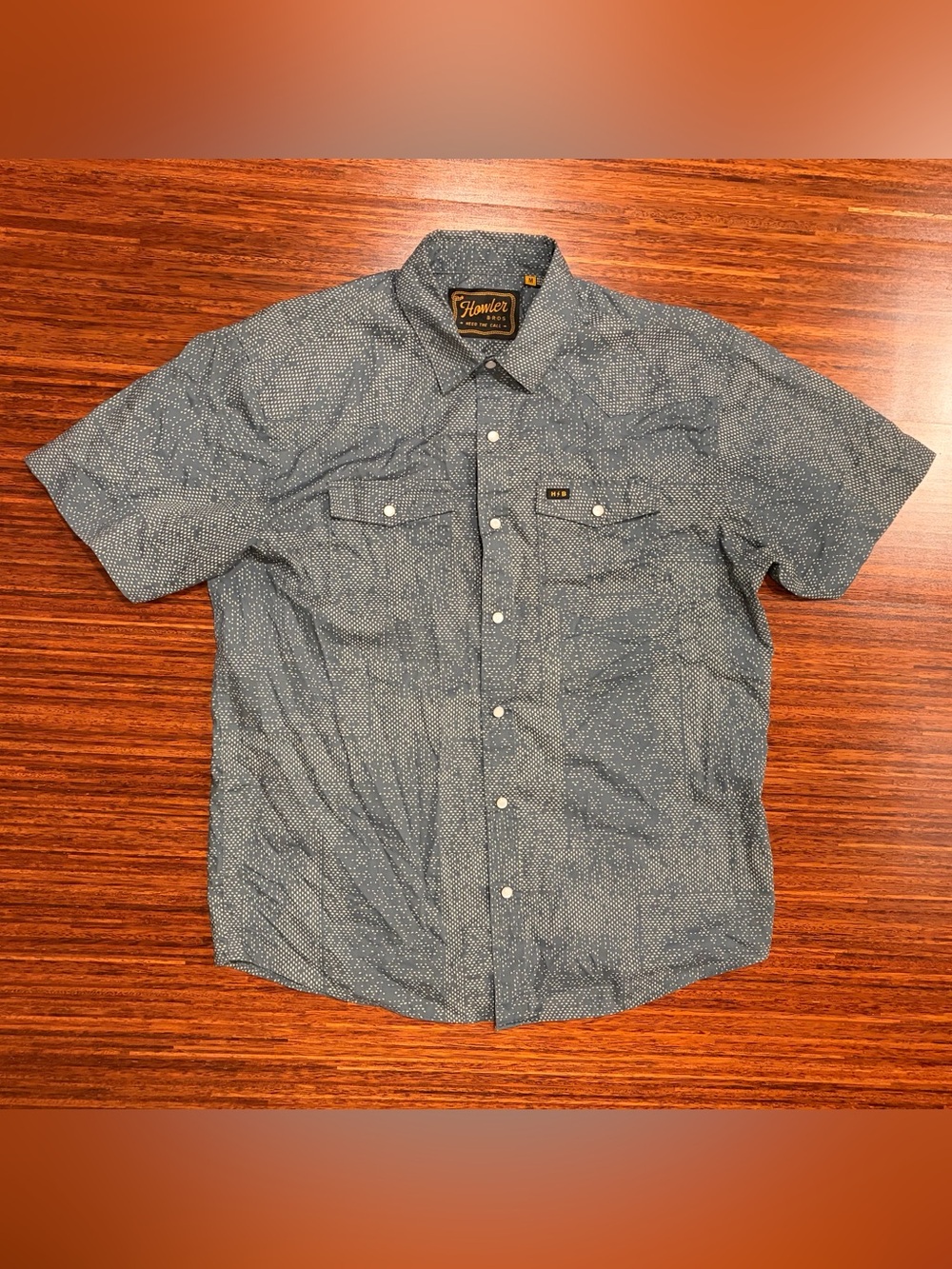 HOWLER BROS Blue H BAR B DOT MATRIX PRINT WESTERN SHIRT Medium
